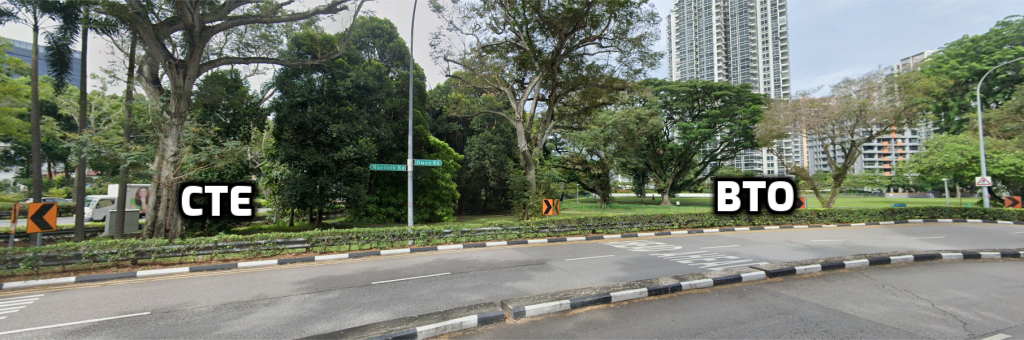 Map shot of CTE and Kallang BTO